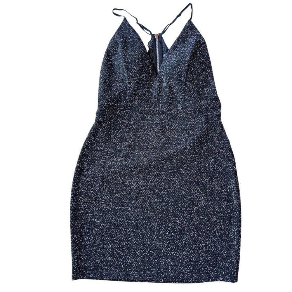 Honey and Rosie Women‎ XL Black Silver Metallic Glitter Lace Back Bodycon Dress